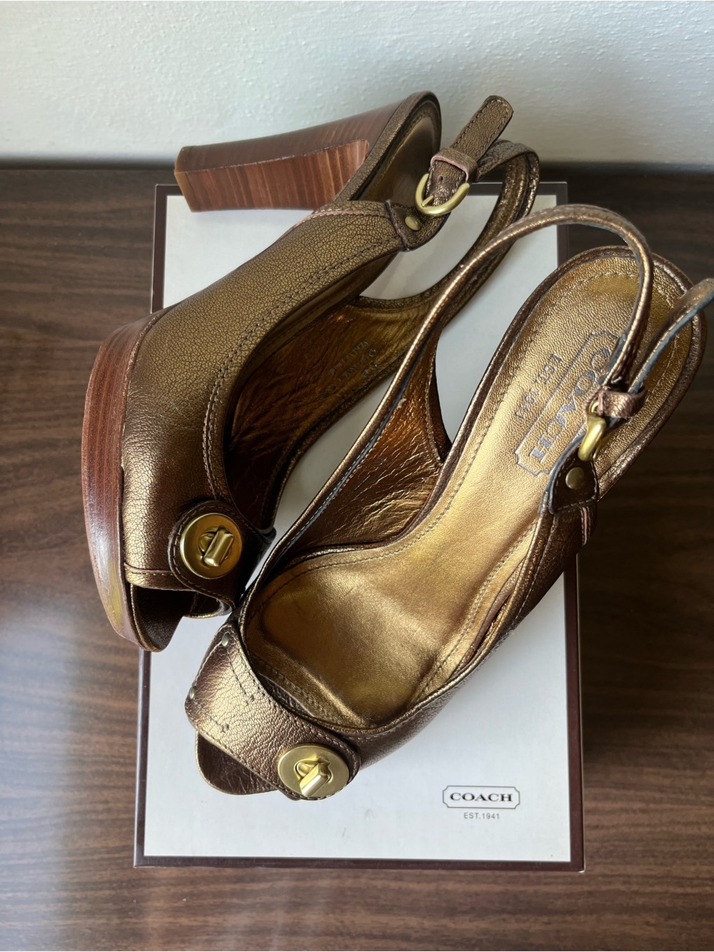 Coach Kiera Bronze Heeled Sandals - Y2K, 65th anniversary legacy collection